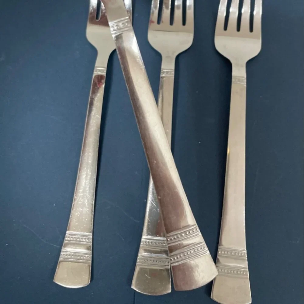 Vtg Pfaltzgraff Kensington Sapphire Bay 4 Salad Dessert Forks Stainless Flatware